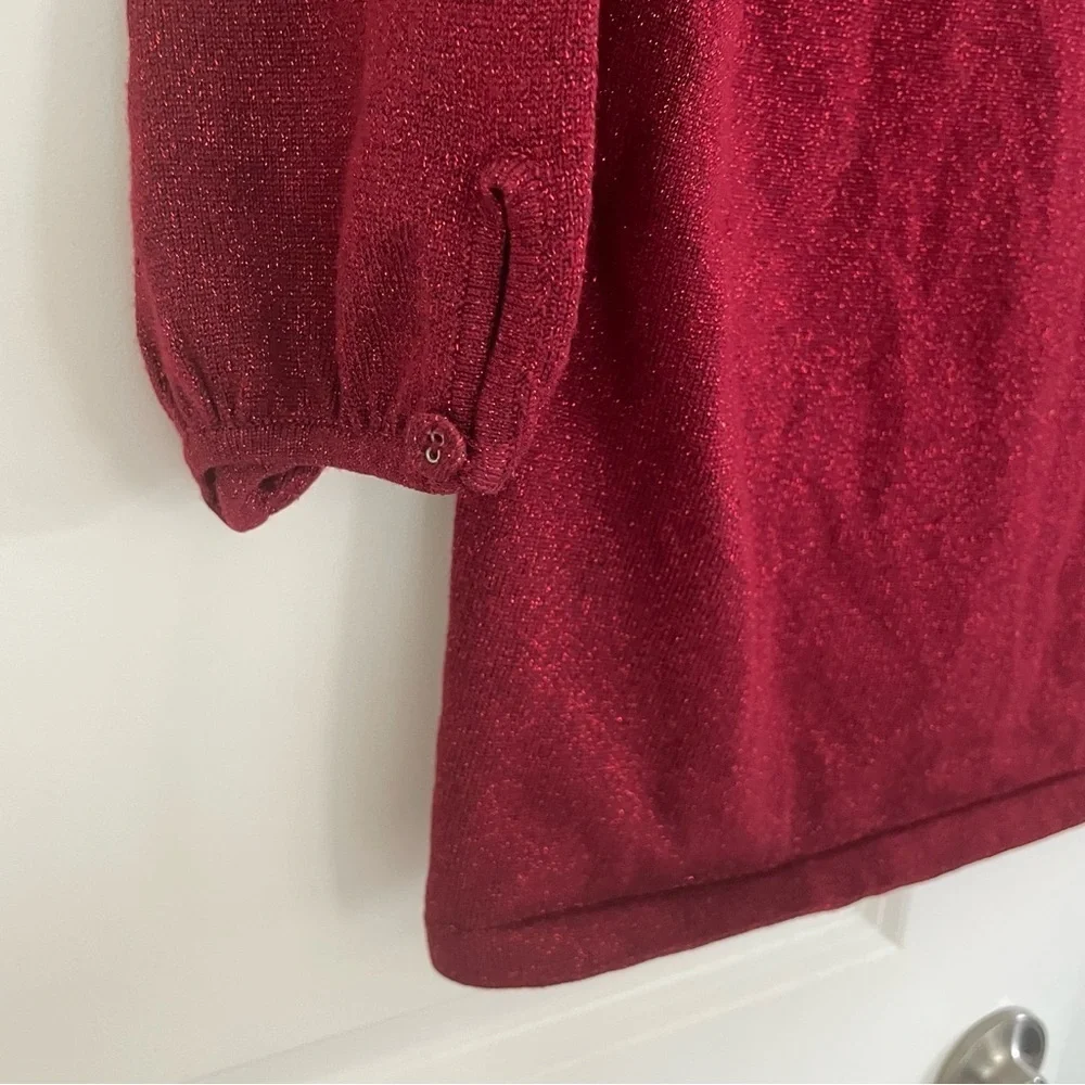 Ralsey Red Sparkly Metallic 3/4 Bell Sleeve V-Neck Keyhole